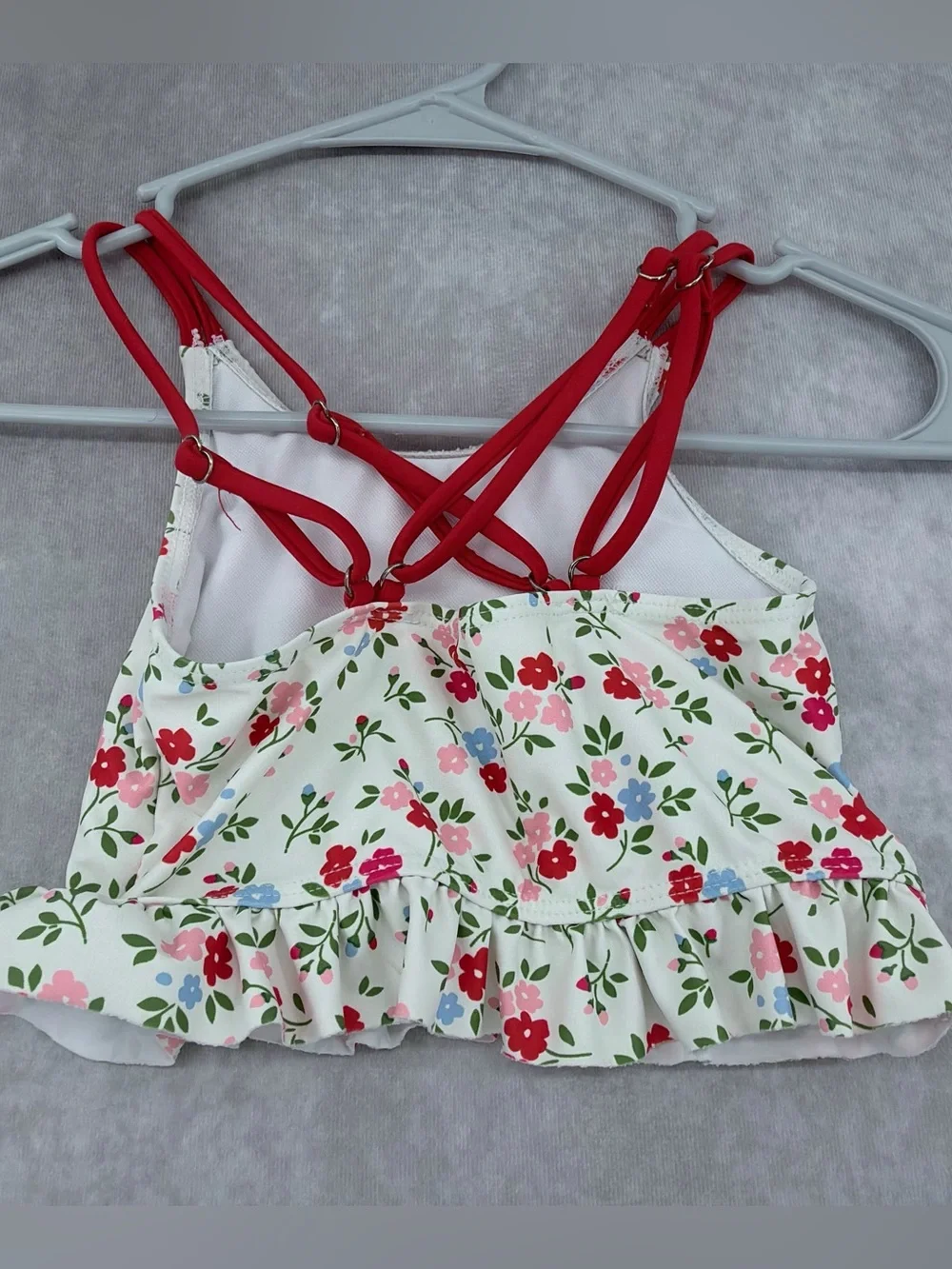 SHEIN Girls Floral Ruffle swim suit set - White, Pink & Green 5Y